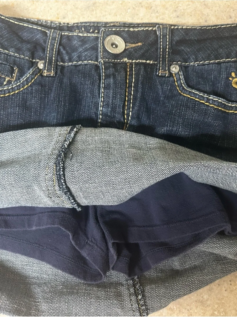 Justice Brand Girls Dark Blue Denim Jean Skort with Contrast Stitching